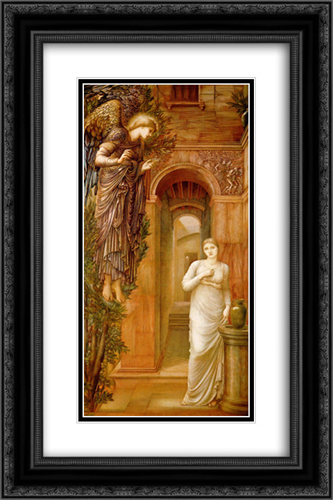 The Annnciation 16x24 Black Ornate Wood Framed Art Print Poster with Double Matting by Burne Jones, Edward