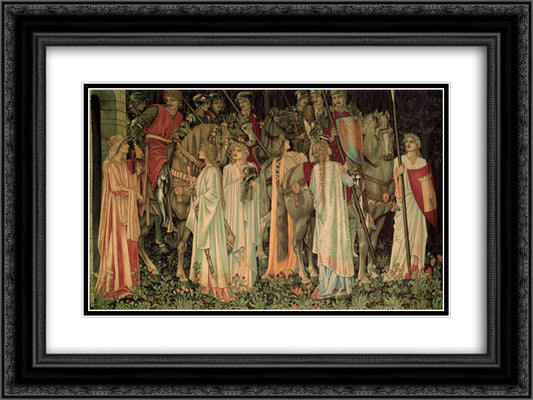 The Arming and Departure of the Knights 24x18 Black Ornate Wood Framed Art Print Poster with Double Matting by Burne Jones, Edward