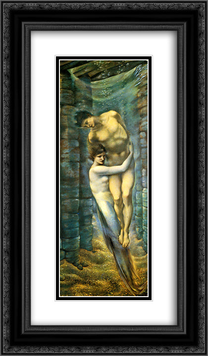 The Depths Of The Sea 14x24 Black Ornate Wood Framed Art Print Poster with Double Matting by Burne Jones, Edward