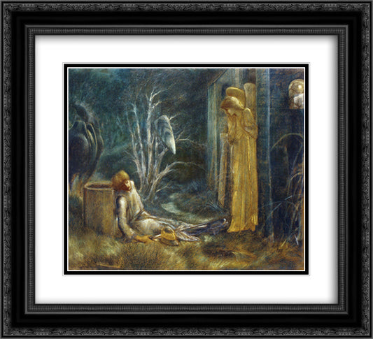 The Dream of Lancelot (Study) 22x20 Black Ornate Wood Framed Art Print Poster with Double Matting by Burne Jones, Edward