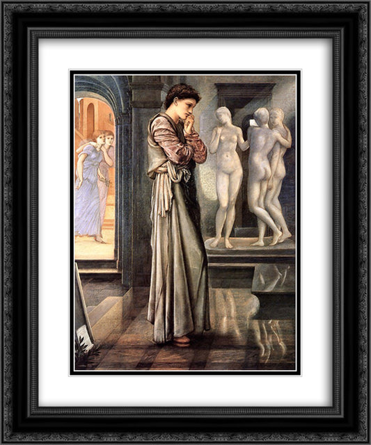The Heart Desires, Pygmalion 20x24 Black Ornate Wood Framed Art Print Poster with Double Matting by Burne Jones, Edward