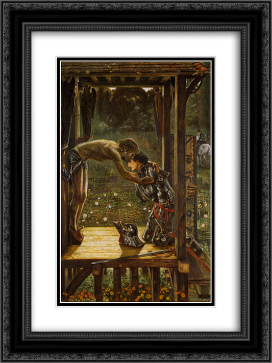 The Merciful Knight 18x24 Black Ornate Wood Framed Art Print Poster with Double Matting by Burne Jones, Edward