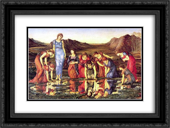 The Mirror of Venus 24x18 Black Ornate Wood Framed Art Print Poster with Double Matting by Burne Jones, Edward
