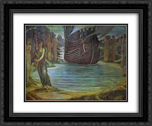The Sirens 24x20 Black Ornate Wood Framed Art Print Poster with Double Matting by Burne Jones, Edward