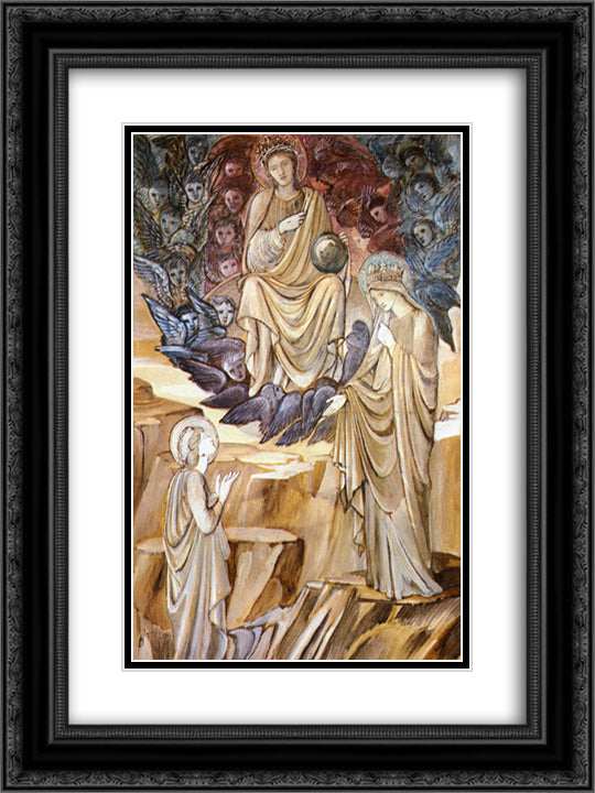 The Vision of Saint Catherine 18x24 Black Ornate Wood Framed Art Print Poster with Double Matting by Burne Jones, Edward