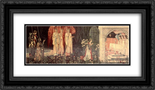 The Vision of the Holy Grail to Sir Galahad, Sir Bors, and Sir Perceval 24x14 Black Ornate Wood Framed Art Print Poster with Double Matting by Burne Jones, Edward