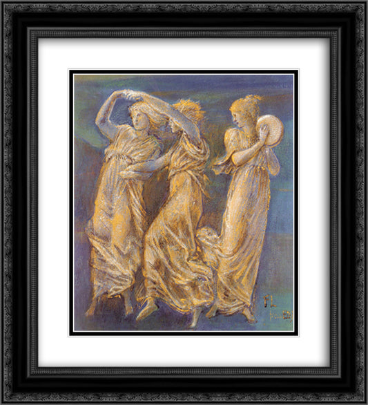 Three Female Figures Dancing And Playing 20x22 Black Ornate Wood Framed Art Print Poster with Double Matting by Burne Jones, Edward