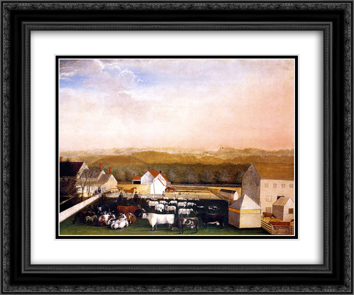 A May Morning View of the Farm and Stock of David Leedon 24x20 Black Ornate Wood Framed Art Print Poster with Double Matting by Hicks, Edward