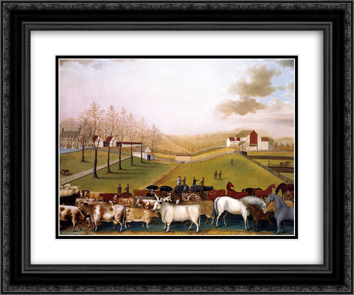 An Indian Summer View of the Farm & Stock of James C. Cornell 24x20 Black Ornate Wood Framed Art Print Poster with Double Matting by Hicks, Edward