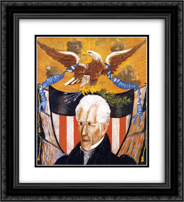 Andrew Jackson 20x22 Black Ornate Wood Framed Art Print Poster with Double Matting by Hicks, Edward