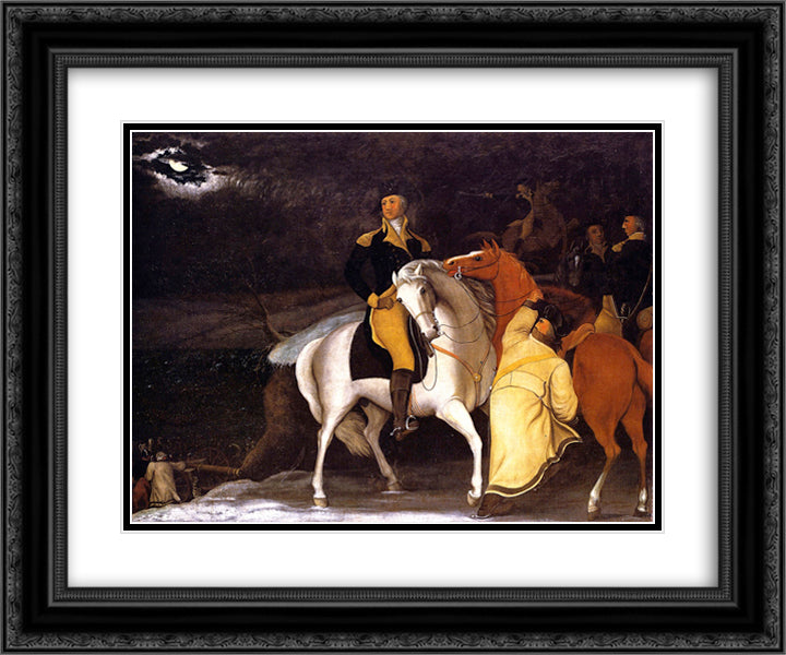 George Washington with His Army Crossing the Delaware 24x20 Black Ornate Wood Framed Art Print Poster with Double Matting by Hicks, Edward