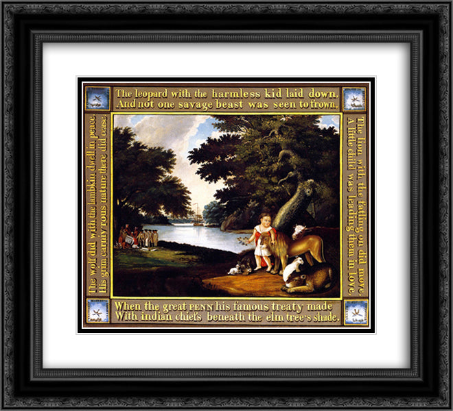 Peaceable Kingdom 22x20 Black Ornate Wood Framed Art Print Poster with Double Matting by Hicks, Edward