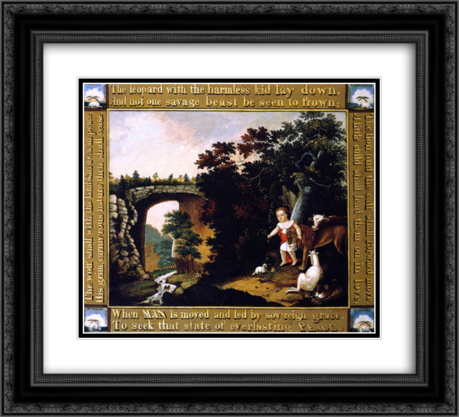 Peaceable Kingdom 22x20 Black Ornate Wood Framed Art Print Poster with Double Matting by Hicks, Edward