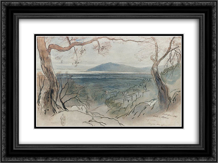 A view of Santa Maura, Levkas, Ionian Islands 24x18 Black Ornate Wood Framed Art Print Poster with Double Matting by Lear, Edward