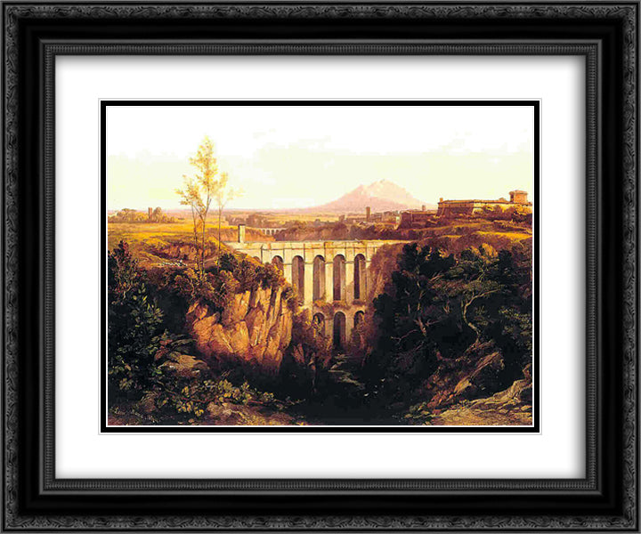 Civita Castellana 24x20 Black Ornate Wood Framed Art Print Poster with Double Matting by Lear, Edward