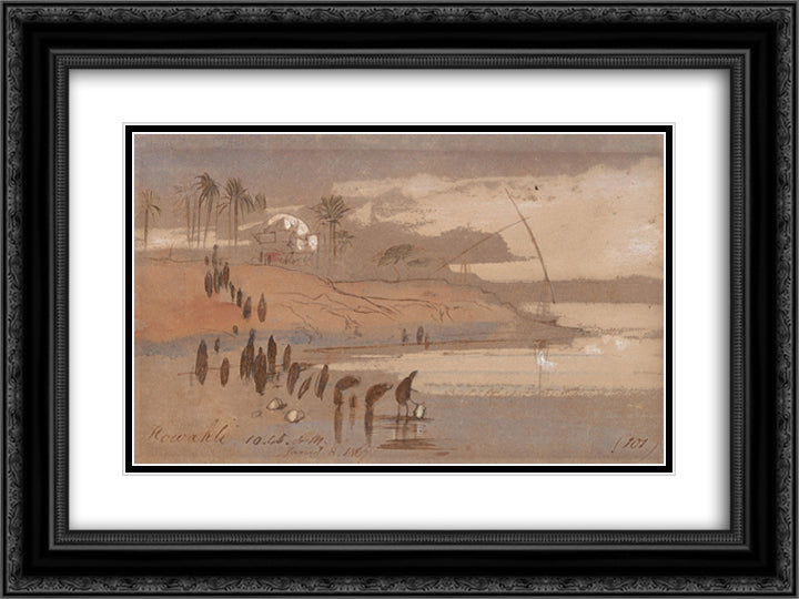 Howatke 24x18 Black Ornate Wood Framed Art Print Poster with Double Matting by Lear, Edward