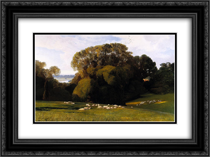 Nuneham 24x18 Black Ornate Wood Framed Art Print Poster with Double Matting by Lear, Edward
