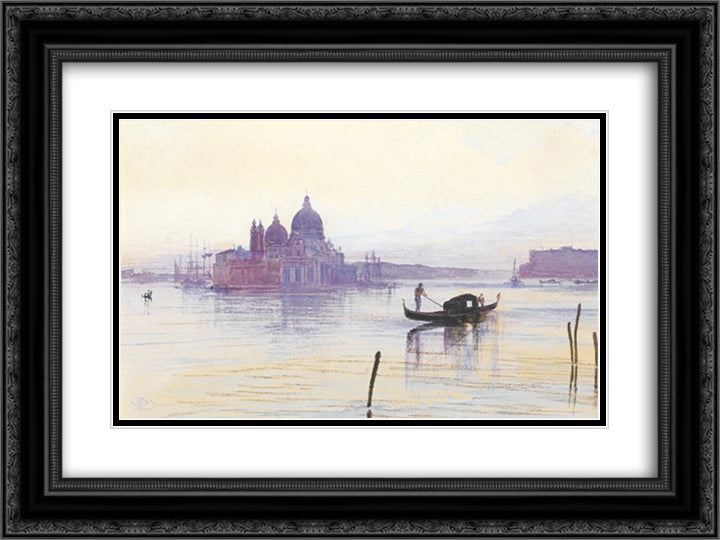 Santa Maria Della Salute from across the Bacino, Venice 24x18 Black Ornate Wood Framed Art Print Poster with Double Matting by Lear, Edward