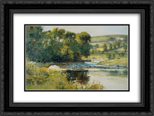 Streamside 24x18 Black Ornate Wood Framed Art Print Poster with Double Matting by Bannister, Edward Mitchell