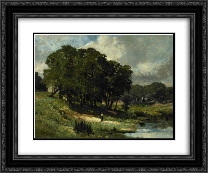 Woman Standing Near a Pond 24x20 Black Ornate Wood Framed Art Print Poster with Double Matting by Bannister, Edward Mitchell
