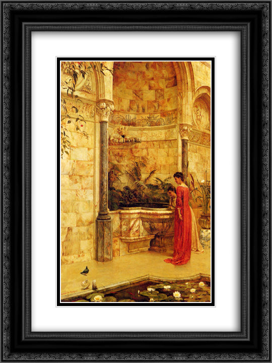 Elegant Ladies By A Fountain 18x24 Black Ornate Wood Framed Art Print Poster with Double Matting by Taylor, Edward R.