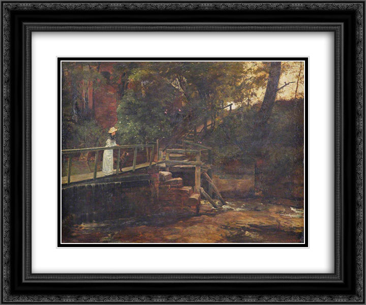 Footbridge at Birch Hill House, Mucklow Hill, Worcestershire 24x20 Black Ornate Wood Framed Art Print Poster with Double Matting by Taylor, Edward R.
