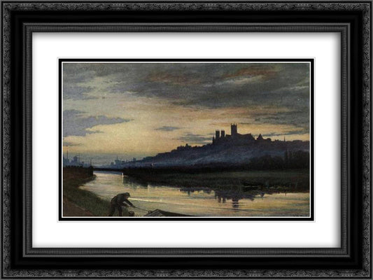 Lincoln Cathedral, Evening 24x18 Black Ornate Wood Framed Art Print Poster with Double Matting by Taylor, Edward R.