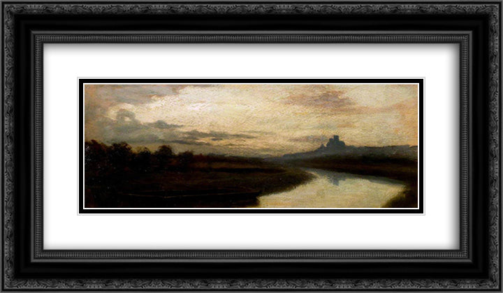 Lincoln Cathedral from the Witham 24x14 Black Ornate Wood Framed Art Print Poster with Double Matting by Taylor, Edward R.