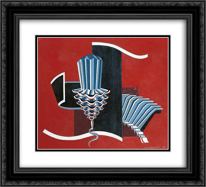 Composition on a Red Ground 22x20 Black Ornate Wood Framed Art Print Poster with Double Matting by Wadsworth, Edward