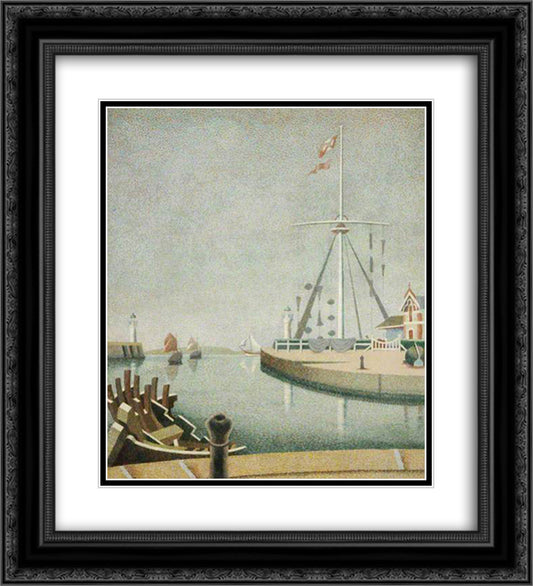 Honfleur, France, Entrance to the Harbour 20x22 Black Ornate Wood Framed Art Print Poster with Double Matting by Wadsworth, Edward