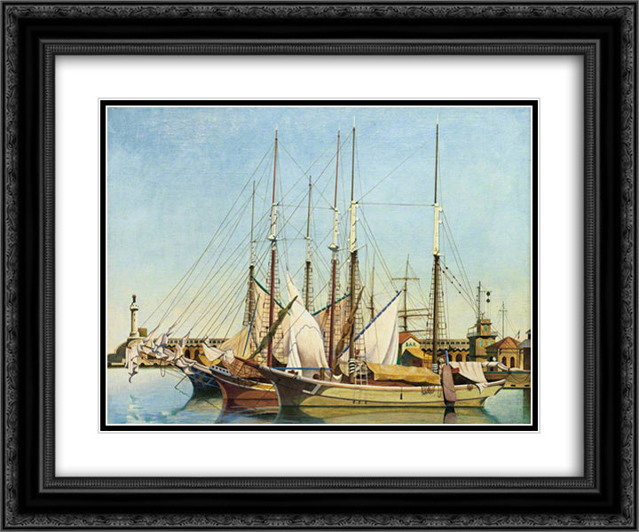L'Avant Port, Marseilles 24x20 Black Ornate Wood Framed Art Print Poster with Double Matting by Wadsworth, Edward