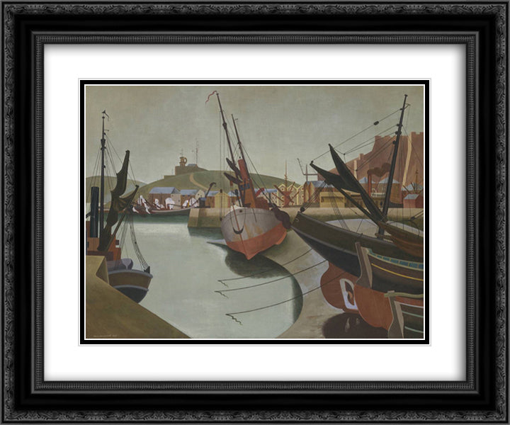 Seaport 24x20 Black Ornate Wood Framed Art Print Poster with Double Matting by Wadsworth, Edward