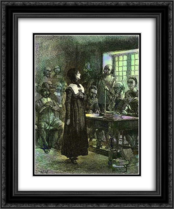 Anne Hutchinson on Trial 20x24 Black Ornate Wood Framed Art Print Poster with Double Matting by Abbey, Edwin Austin