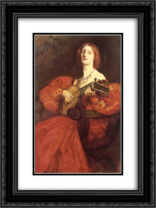 La joueuse de luth 18x24 Black Ornate Wood Framed Art Print Poster with Double Matting by Abbey, Edwin Austin