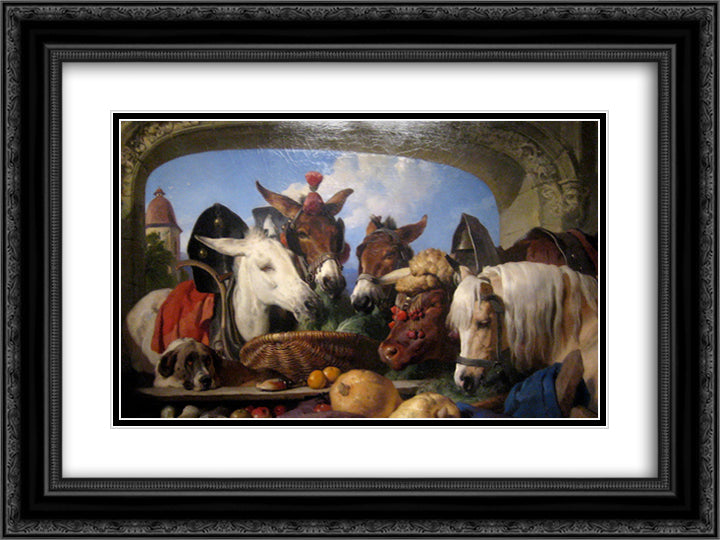 A Group of Animals, Geneva 24x18 Black Ornate Wood Framed Art Print Poster with Double Matting by Landseer, Edwin Henry