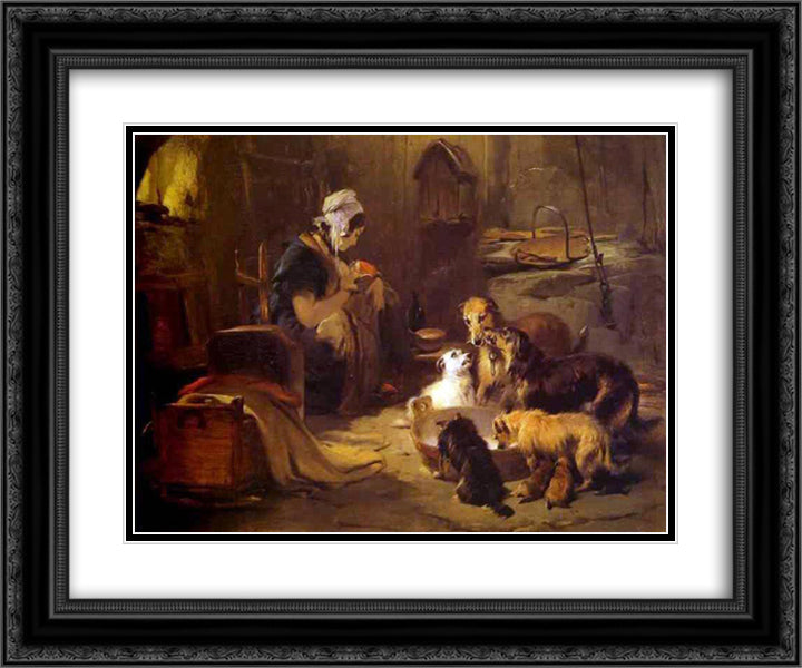 A Highland Breakfast 24x20 Black Ornate Wood Framed Art Print Poster with Double Matting by Landseer, Edwin Henry