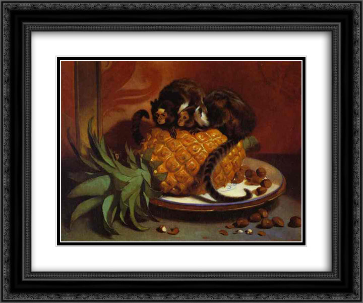 Brazilian Marmosets 24x20 Black Ornate Wood Framed Art Print Poster with Double Matting by Landseer, Edwin Henry