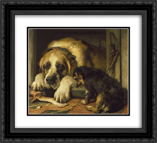 Doubtful Crumbs 22x20 Black Ornate Wood Framed Art Print Poster with Double Matting by Landseer, Edwin Henry