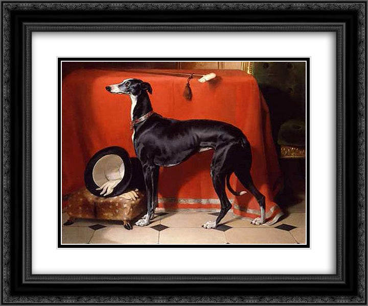 Eos, A Favorite Greyhound of Prince Albert 24x20 Black Ornate Wood Framed Art Print Poster with Double Matting by Landseer, Edwin Henry