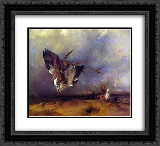 Hawking 22x20 Black Ornate Wood Framed Art Print Poster with Double Matting by Landseer, Edwin Henry