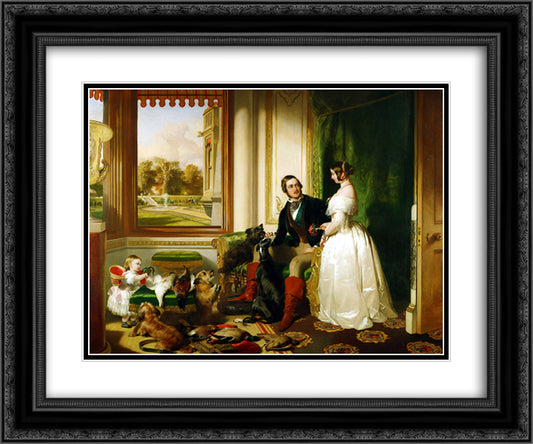 Queen Victoria and Prince Albert at home at Windsor Castle in Berkshire, England 24x20 Black Ornate Wood Framed Art Print Poster with Double Matting by Landseer, Edwin Henry