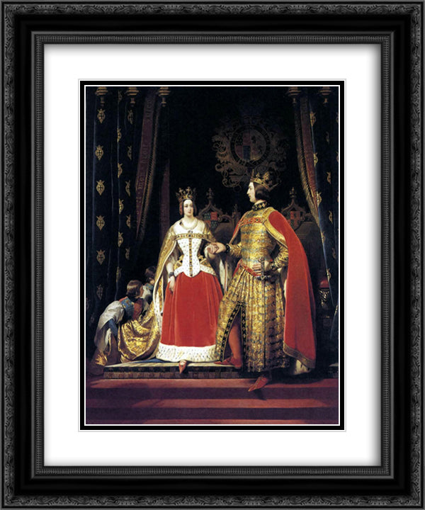 Queen Victoria and Prince Albert at the Bal Costume 20x24 Black Ornate Wood Framed Art Print Poster with Double Matting by Landseer, Edwin Henry