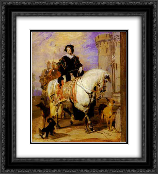 Queen Victoria on Horseback 20x22 Black Ornate Wood Framed Art Print Poster with Double Matting by Landseer, Edwin Henry