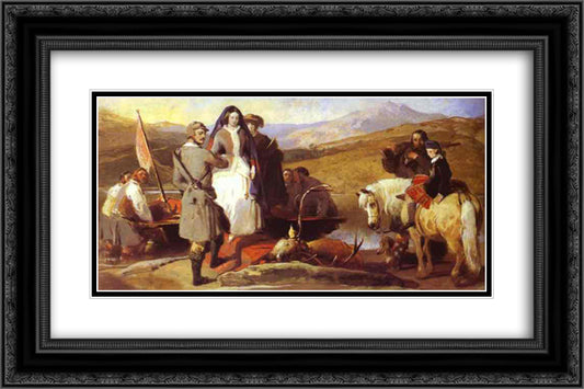 Royal Sports on Hill and Loch 24x16 Black Ornate Wood Framed Art Print Poster with Double Matting by Landseer, Edwin Henry