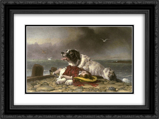 Saved 24x18 Black Ornate Wood Framed Art Print Poster with Double Matting by Landseer, Edwin Henry