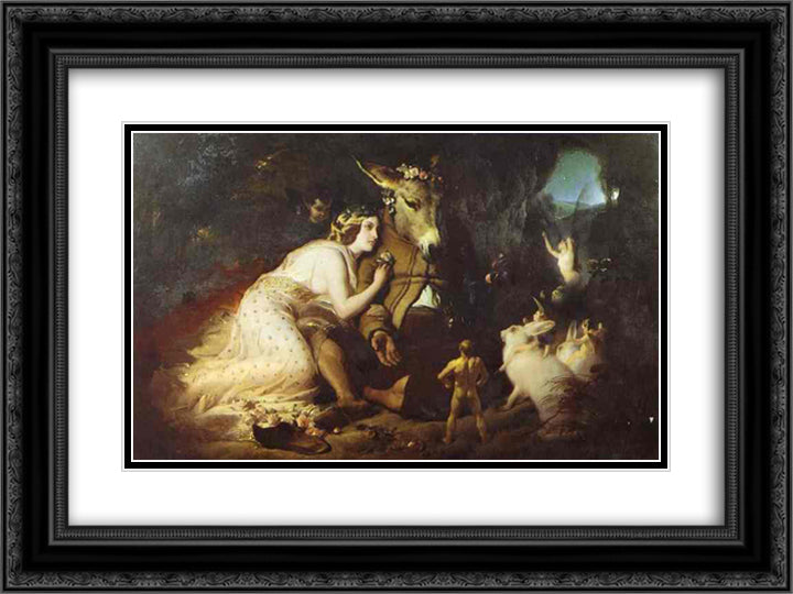 Scene From A Midsummer Night's Dream, Titania and Bottom 24x18 Black Ornate Wood Framed Art Print Poster with Double Matting by Landseer, Edwin Henry