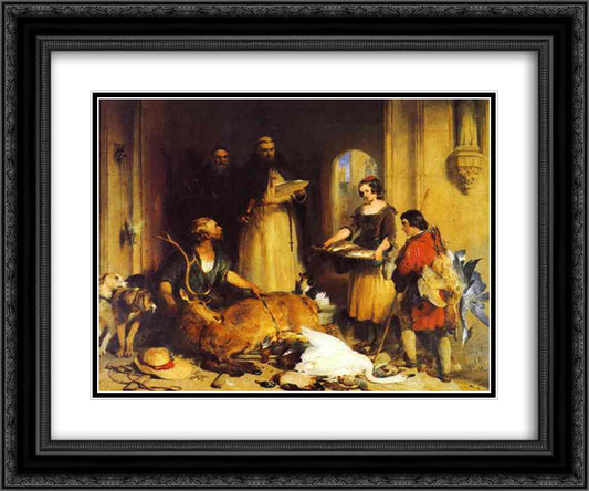 Scene in the Olden Time at Bolton Abbey 24x20 Black Ornate Wood Framed Art Print Poster with Double Matting by Landseer, Edwin Henry