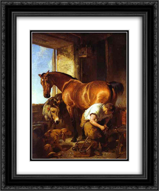 Shoeing 20x24 Black Ornate Wood Framed Art Print Poster with Double Matting by Landseer, Edwin Henry