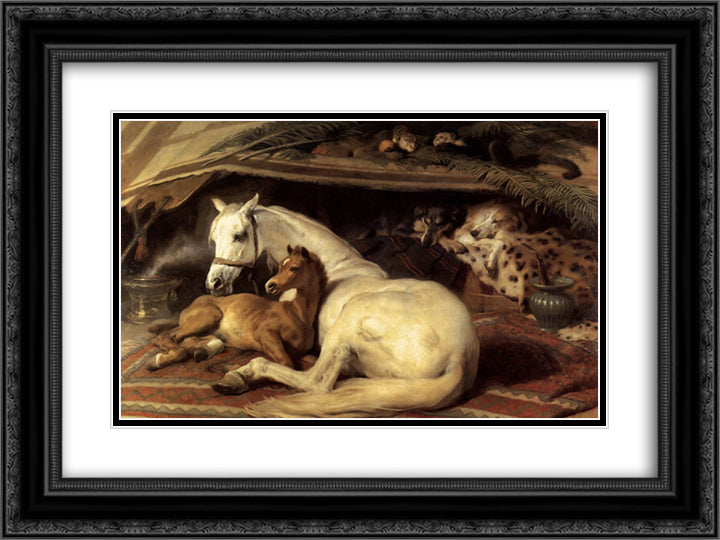 The Arab Tent 24x18 Black Ornate Wood Framed Art Print Poster with Double Matting by Landseer, Edwin Henry