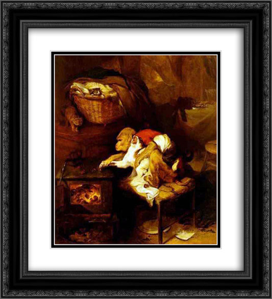 The Cat's Paw 20x22 Black Ornate Wood Framed Art Print Poster with Double Matting by Landseer, Edwin Henry